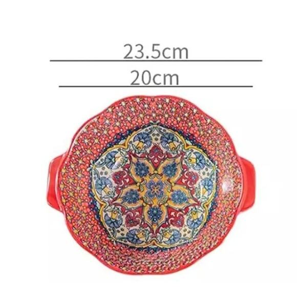 Bohemian Style Ceramic Ramen Soup Bowl with Handle Microwave Safe Embossed New - Picture 5 of 7